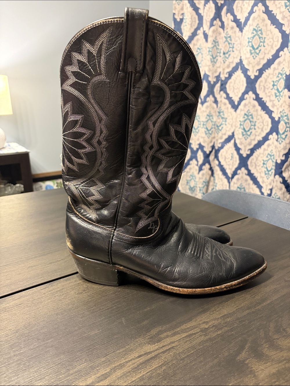 Dan Post Vintage Black Leather Cowboy Boots 11 EW Extra Wide USA Handcrafted